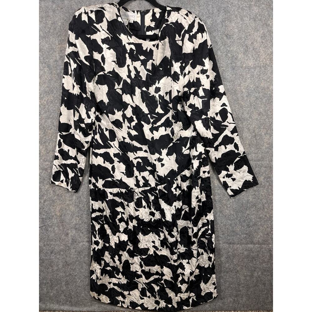 Vintage Silk Studio Dress 12 Black White‎ 100% Silk Long Dress